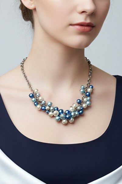 PETEK AKSESUAR RENKLİ İNCİ SALKIM KOLYE