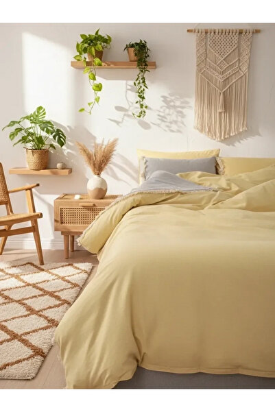 NDC HOME طقم غطاء لحاف مزدوج الجوانب باللون الرمادي والأصفر