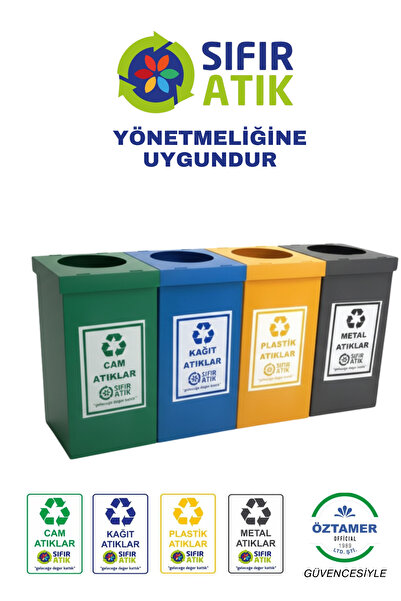 DAFO Geri Dönüşüm Kutusu 4 Lü Hazır Set -resimli Baskılı Cam,kağıt,plastik,me...