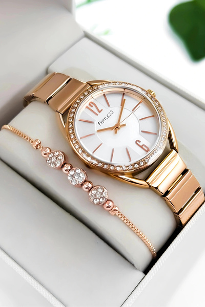 Ferrucci Steel Cord & Case Women Wrist Watch, 3Atm Water Resistant Rose Sdfer172