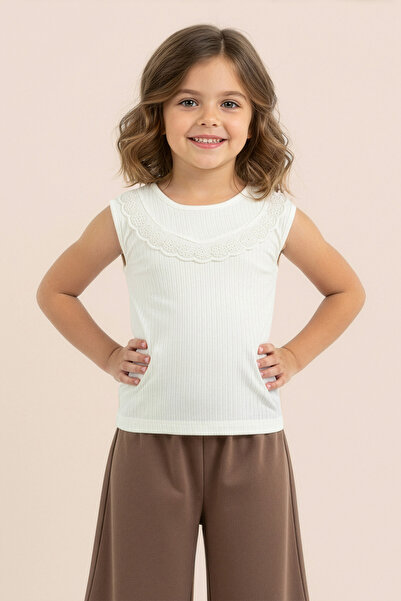 Fulla Moda Girls' Sleeveless Blouse with Ruffles on the Front