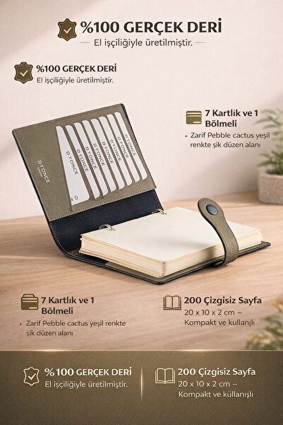 Dfonce Assistant Hakiki Deri Ajanda Cactus Yeşil Matto