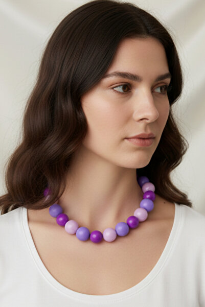 PETEK AKSESUAR MOR LİLA BUBBLE TOP SUMMER KOLYE