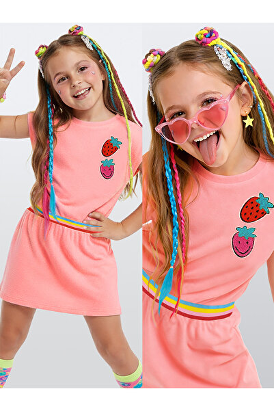 Denokids Κοριτσίστικο φόρεμα από ύφασμα πετσέτας με σχέδιο φράουλας, καλοκαιρ...