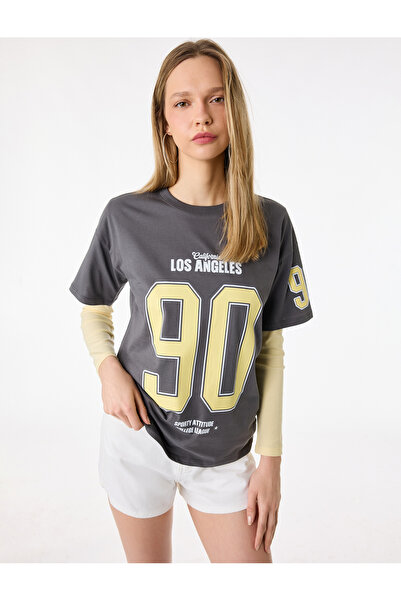 Koton Short Sleeve Crew Neck Cotton Printed Oversize T-Shirt