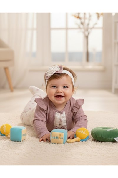 MİNİBORN Girls Long Sleeve Printed Fabric Dusty Rose Heart Printed Jacket Looking Like a Jumpsuit Set