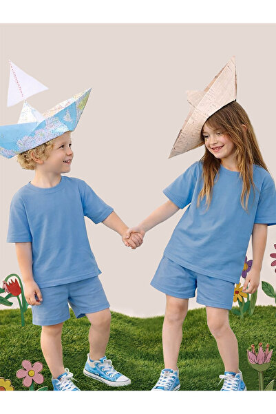 MSHB&G Blue Oversize T-Shirt Shorts Set Kids Unisex 100% Cotton