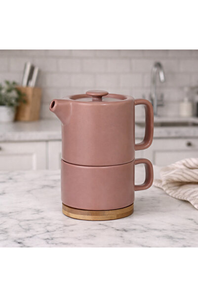 Manolex Set Ceainic cu Ceasca si Baza din Bambus + sita Soli Cera Nature terra