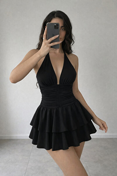 WAY OF LOVE HALTER YAKA ETEĞİ KAT KAT DRAPELİ YAZLIK ELBİSE