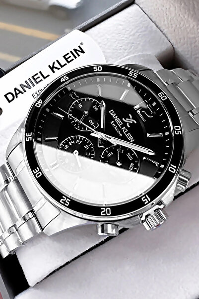 Daniel Klein ساعة يد رجالية حصرية 3 Atm مقاومة للماء باللون الفضي والأسود وسو...