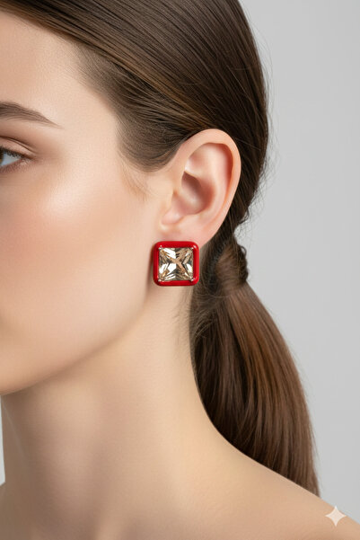 PETEK AKSESUAR أقراط بتفاصيل حجر مربع