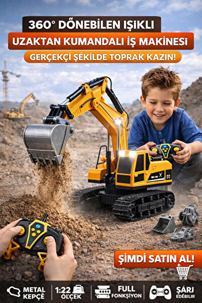 kosetoys Uzaktan Kumandalı Kepçe Ekskavatör Işıklı Kepçesi Hareketli 6 Channel