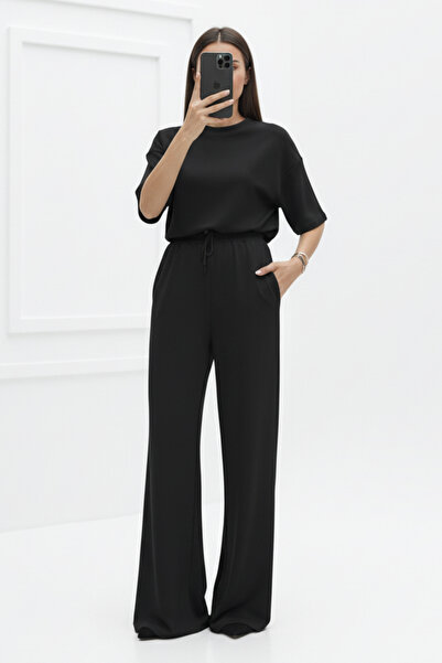 Runades Dámská sada z česané bavlny s krátkým rukávem a lycrou s vysokým pasem