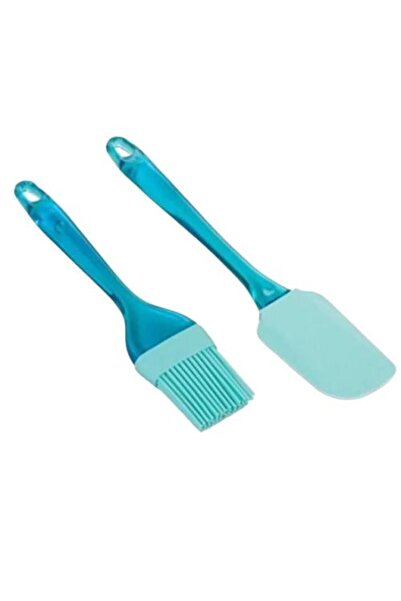 Pastaland طقم ملعقة سيليكون بمقبض شفاف أزرق وفرشاة سيليكون مكونة من قطعتين