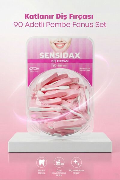 SENSİDAX Katlanır Diş Fırçası Klinikler Eczaneler 90 adetli Pembe Fanus Set