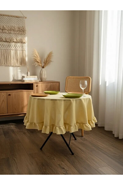 NDC HOME Yellow Linen Ruffle Round Tablecloth