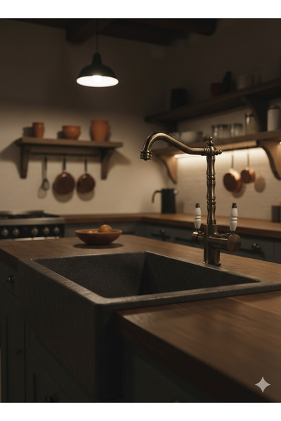 KAVİTİCARET Antik Rustik Arıtmalı Evye Bataryası Arıtma Girişli Mutfak Musluğu