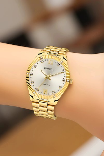 Ferrucci Steel Cord Steel Case Women Wrist Watch Gold Sdfer188