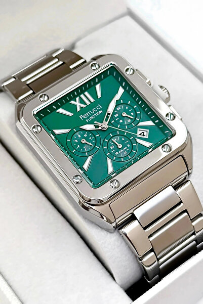 Ferrucci Function Erkek Kol Saati, Çelik Kordon 3atm Suya Dayanıklı Gümüş-yeş...