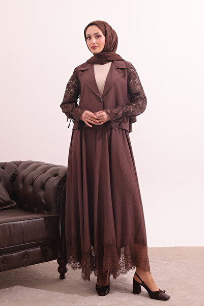 Balenbi Strawberry Fabric Lace Detailed Hijab Women's Skirted Suit 1173