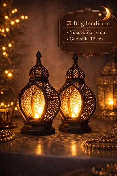 PRİNTELLA 2’li Set Ramazan Feneri 16x16 cm | LED Tealight Hediyeli Modern Ev ...