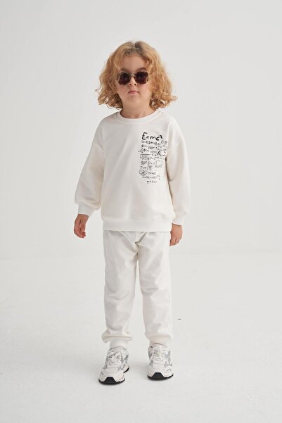 Cigit Process B Printed Tracksuit Set 2-7 Years Old Ecru