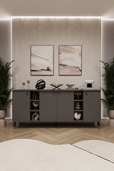 asratrend Geniş Konsol - Modern Büfe Dolap - 4 Kapaklı Şık Tasarım Salon ve Y...