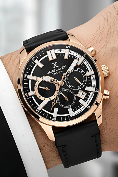 Daniel Klein Exclusive Siyah Deri Kordon Erkek Kol Saati 3 Atm+Bileklik Hediy...
