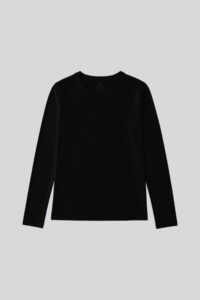 TOMMY LIFE Siyah O Yaka Standart Fit Uzun Kollu Basic Kadın T-Shirt - 97312