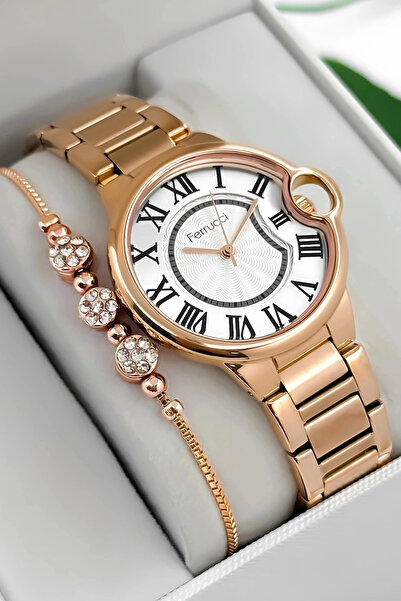 Ferrucci ساعة يد نسائية بسوار وعلبة من الفولاذ، مقاومة للماء حتى 3 ضغط جوي، و...