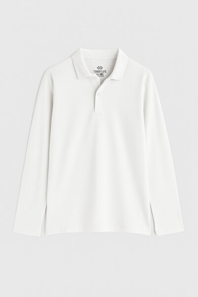 TOMMY LIFE Bela polo majica sa dugim rukavima za dečake - 11170