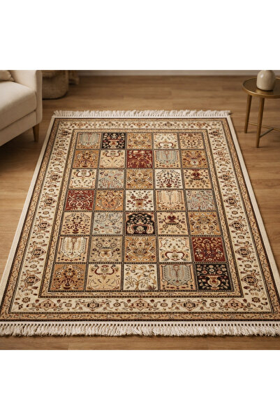 Prizma Vintage Halı 80x150 cm Desenli Dekoratif Kaymaz Taban Halı V-6008 Saçaklı