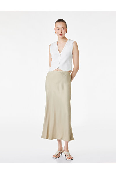 Koton Standard Waist Midi Length Satin Flared Skirt