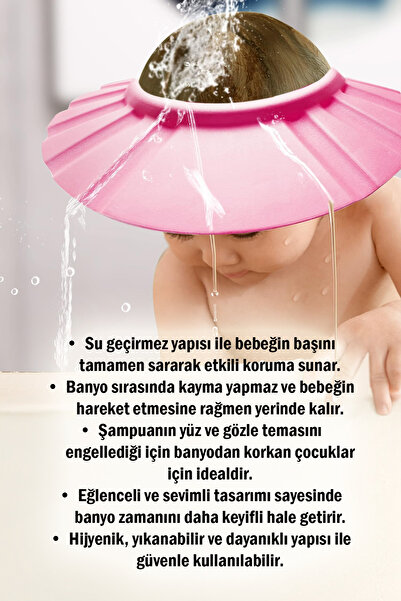 omilife Pembe Renk Ayarlanabilir Bebek Duş Başlığı Bebek Güneş Şapkası Göz Ku...