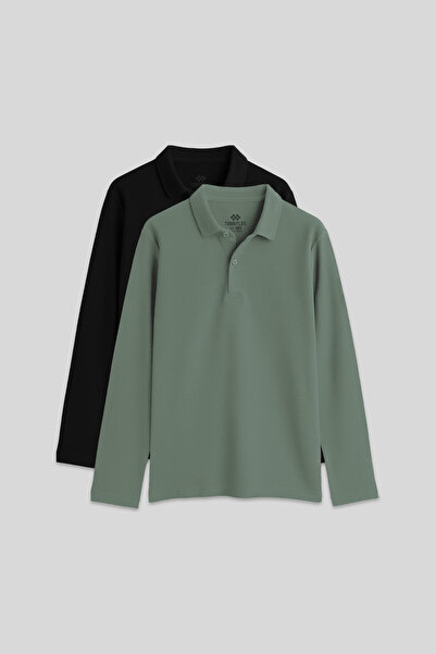 TOMMY LIFE Basic Polo Neck 2 Pack Μαύρο-Καφέ Unisex Παιδικό T-Shirt - 11170