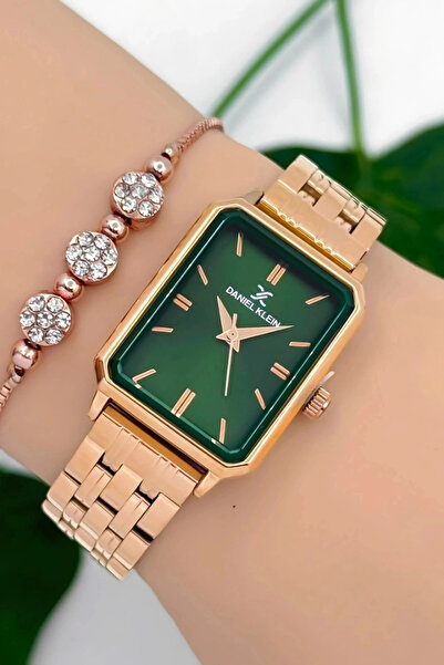Daniel Klein Women's Wristwatch Rose-Green Color Steel Band & Case Sddk092