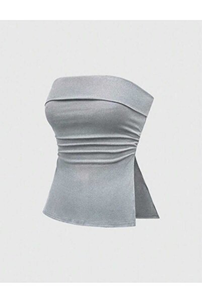 EVOA Women's Strapless Slit Detailed Draped Bustier Blouse