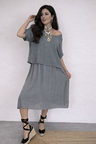 AGORATEKSTİL Women's Italian Mesh Linen Dress