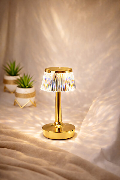 Telvesse Gold Kristal Şarjlı Dokunmatik Masa Lambası Metal 3 Işık Parlaklık A...