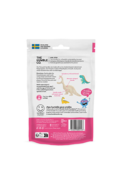 The Humble Co. Humble Corn Starch Floss Picks - Kürdanlı Diş İpi 30 pcs - Çocuklar için Çilek Aromalı