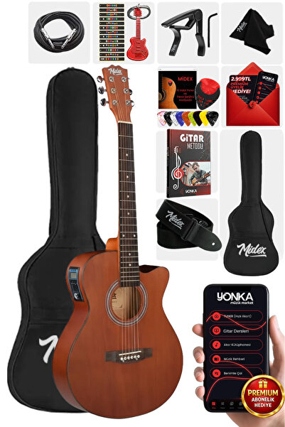 Midex Phx-188eq Set Masif Ağaç Elektro Akustik Gitar 4/4 (ÇANTA ASKI CAPO JAK...