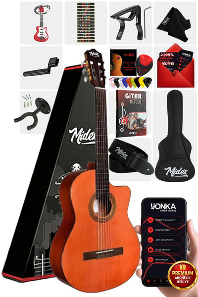 Midex Cg390m-xbag Klasik Gitar 4/4 Sap Ayarlı Kesik Kasa (çanta Askı Capo Met...