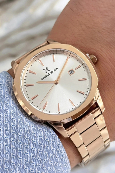Daniel Klein Men's Wristwatch Rose Color Calendar Steel Band 3 Atm Sddk058
