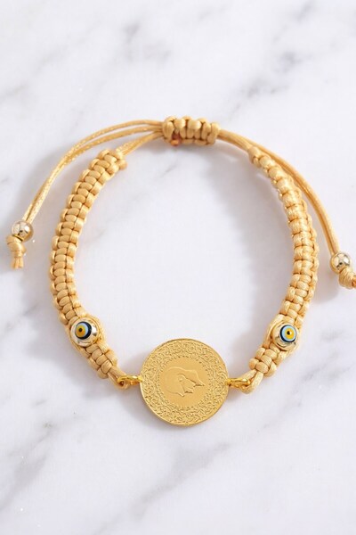 FerizZ Altın Kaplama Çeyrek Altınlı Sarı İpli Bileklik BLK-1250