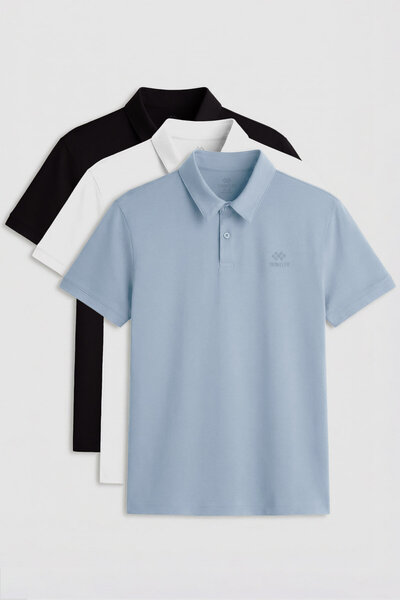 TOMMY LIFE Ανδρικό μπλουζάκι Standard Fit Basic Polo Neck 3 Pack Μαύρο-Λευκό-...