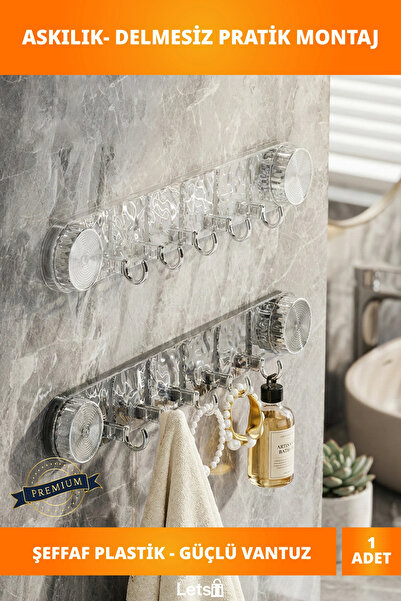 Letsii Şeffaf Güçlü Vantuzlu Askılık Çoklu Kanca