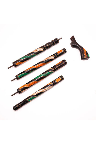 unbranded Ebony Walking Stick 100cm – Amber, Malachite & Seashell Inlay Cane