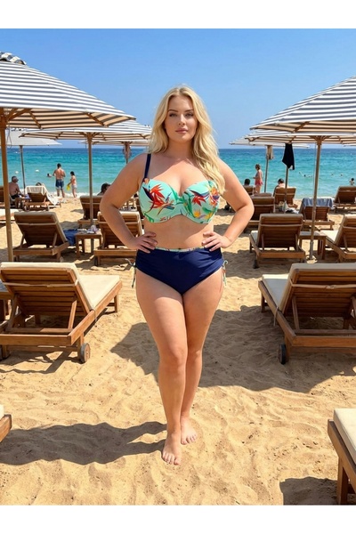 hazelin Set de bikini căptușit pentru femei, turcoaz, bleumarin, cu model, mă...