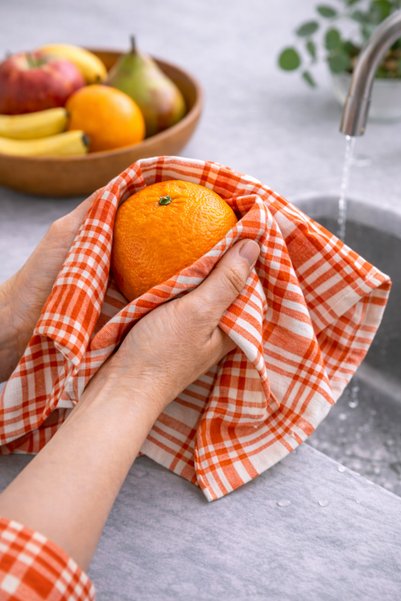 LilaMOON Orange Color Cotton Petti Checked 4-Piece Napkin, Drying Cloth, Nutrition Cover