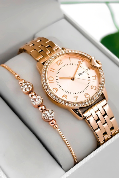 Ferrucci Steel Cord & Case Women's Wristwatch, Stone Detailed Case Rose Sdfer182